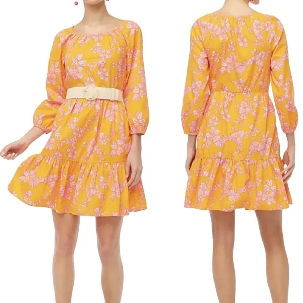 J Crew Tiered Fit and Flare Dress in Bright Orange/Pink Floral sz 8 NWT - Picture 2 of 8